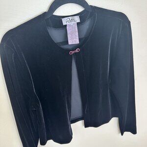 Vintage Patra Black Velvet Cardigan Coverup With Jeweled Clasp Medium Evening 90
